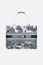 Christian Dior Book Tote – Medium Toile de Jouy Embroidery (Blue)