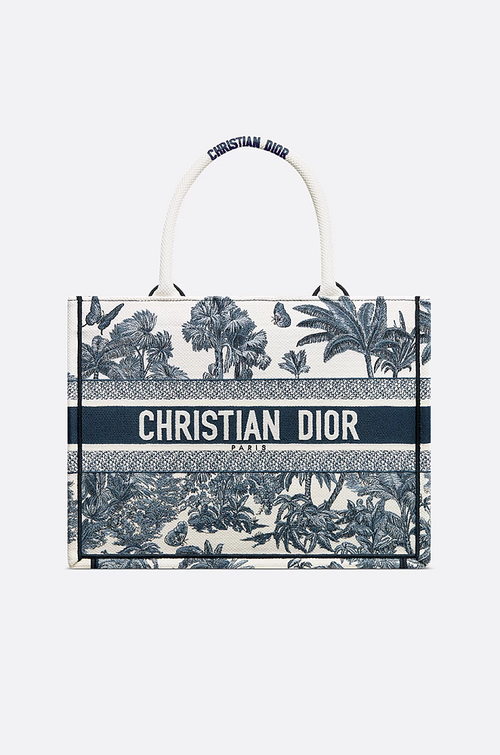 Christian Dior Book Tote – Medium Toile de Jouy Embroidery (Blue)