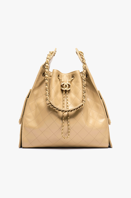 Chanel 22 Hobo Drawstring Tote Bag – Beige Quilted Calfskin with Gold-Tone Hardware