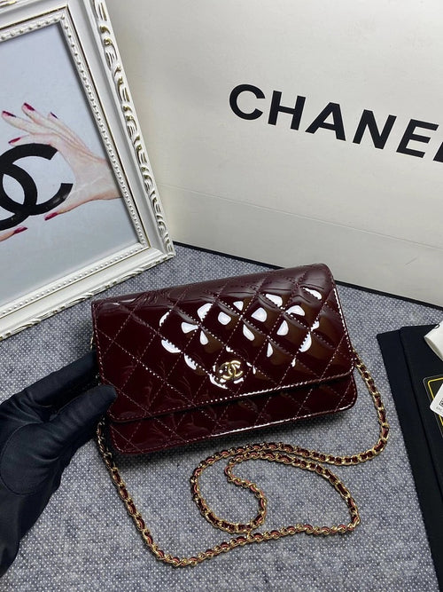 Chanel Patent Quilted Wallet  Chained Bag