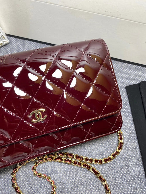 Chanel Patent Quilted Wallet  Chained Bag