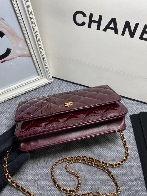Chanel Patent Quilted Wallet  Chained Bag