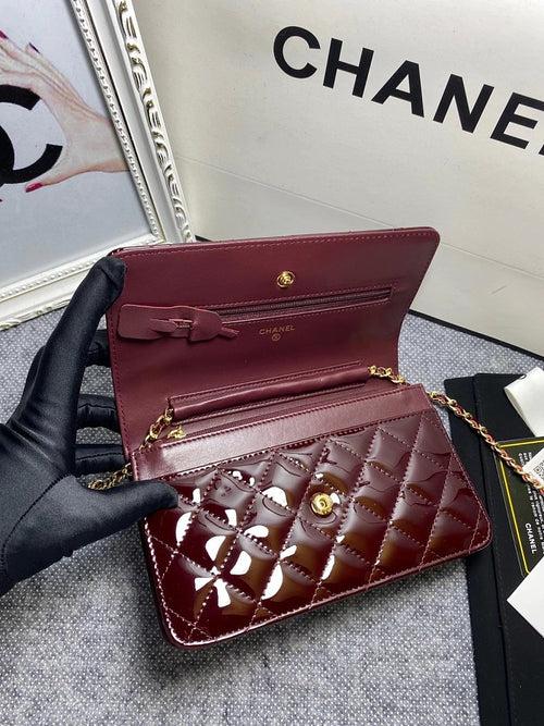 Chanel Patent Quilted Wallet  Chained Bag