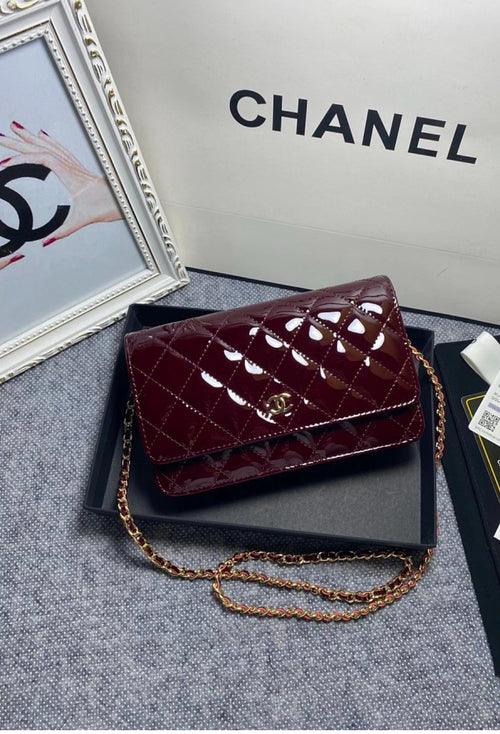 Chanel Patent Quilted Wallet  Chained Bag
