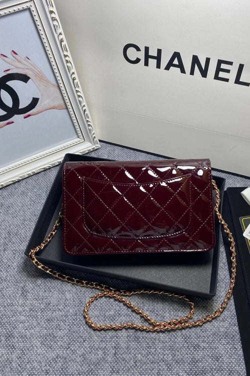 Chanel Patent Quilted Wallet  Chained Bag