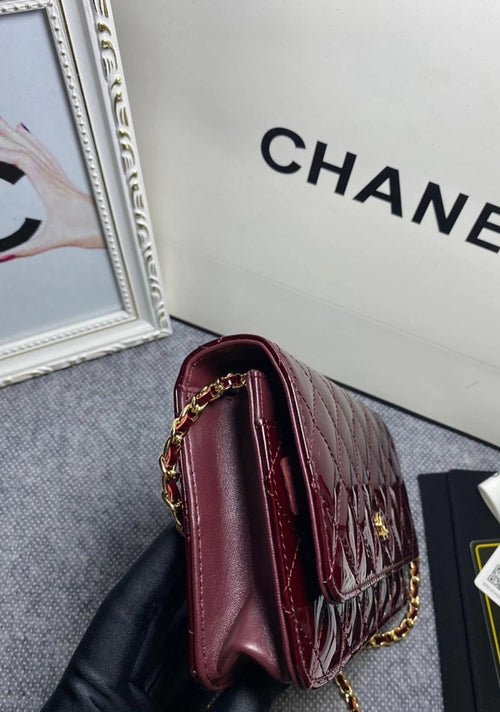 Chanel Patent Quilted Wallet  Chained Bag
