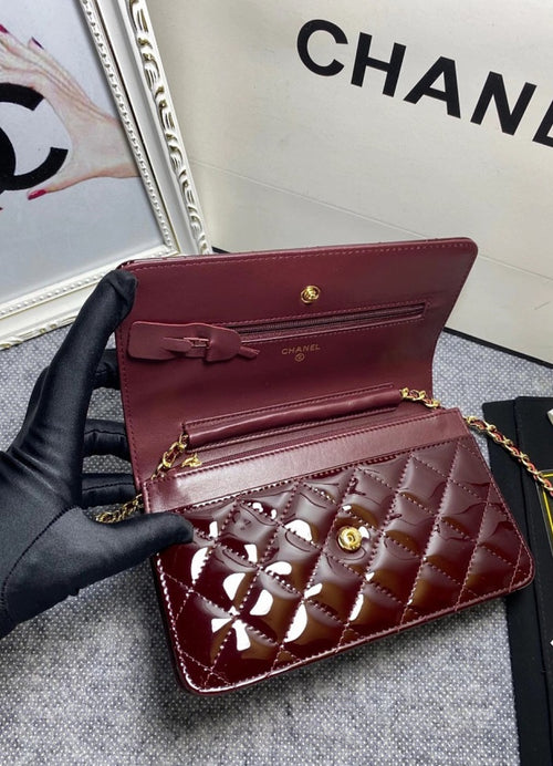 Chanel Patent Quilted Wallet  Chained Bag