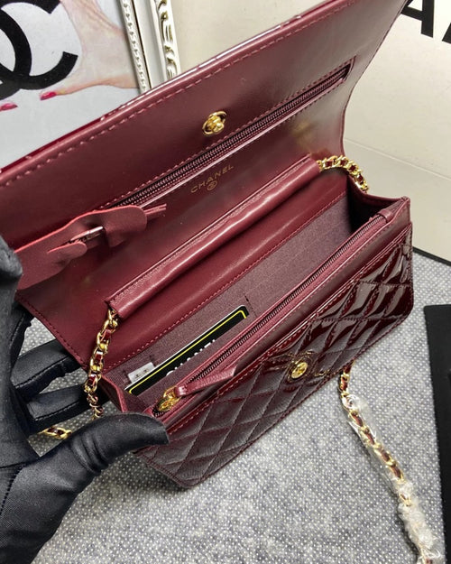 Chanel Patent Quilted Wallet  Chained Bag