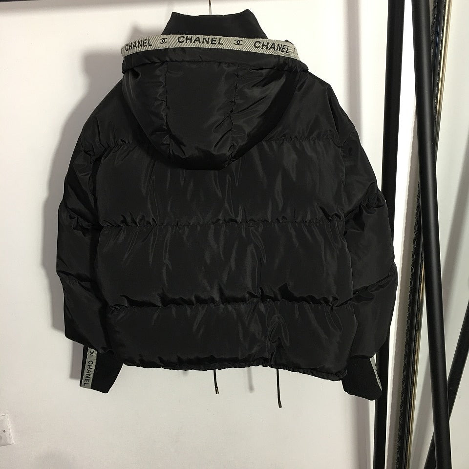 CHANEL Quilted Down Puffer Jacket with CC Sleeve Patch – Black
