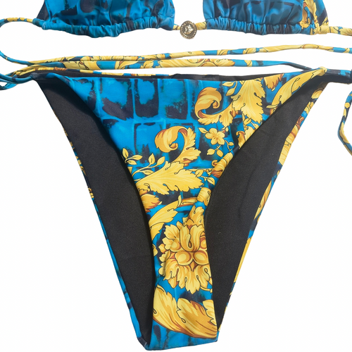 Versace Barocco Print Triangle Bikini Set with Medusa Medallion