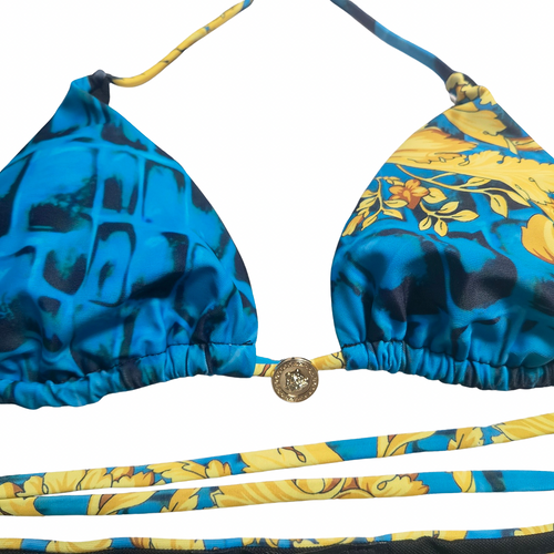 Versace Barocco Print Triangle Bikini Set with Medusa Medallion