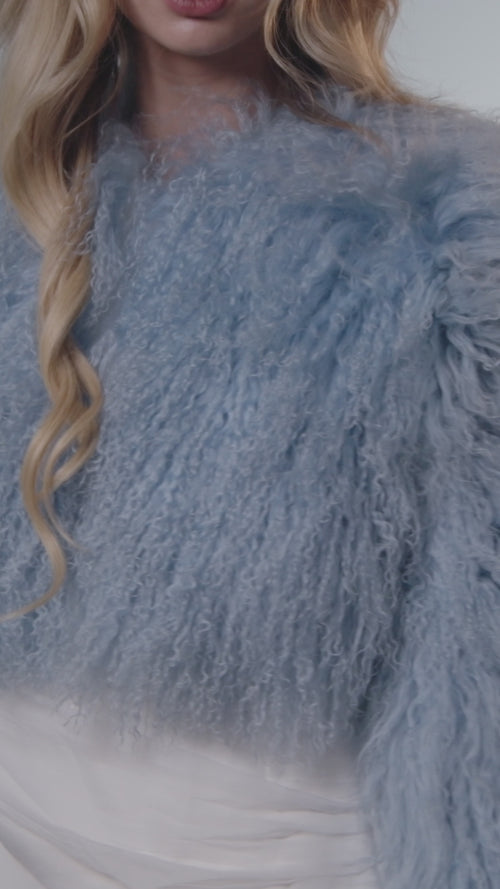 “Plush Prism” Mongolian Curly Faux Fur Cropped Jacket