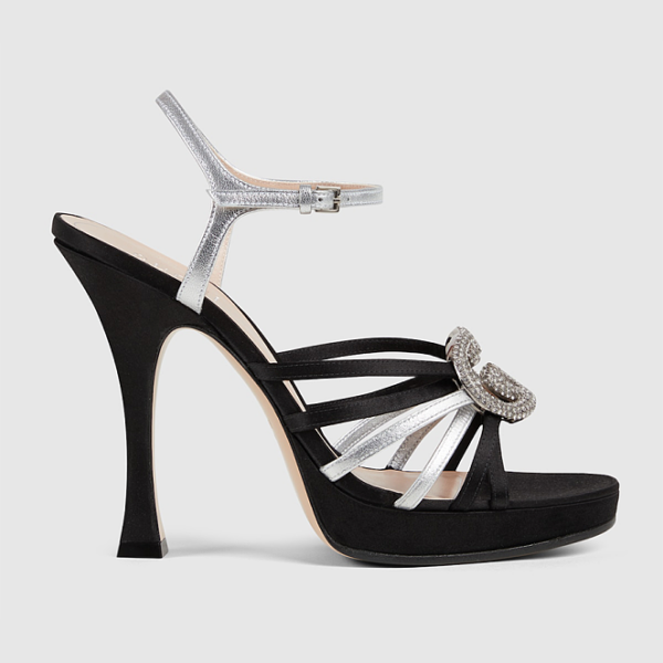 Gucci Crystal Double G Platform Sandals – Black & Silver