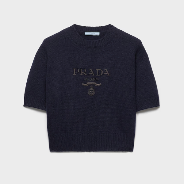Prada Milano Short- Sleeve Logo Knit Top (S-L)