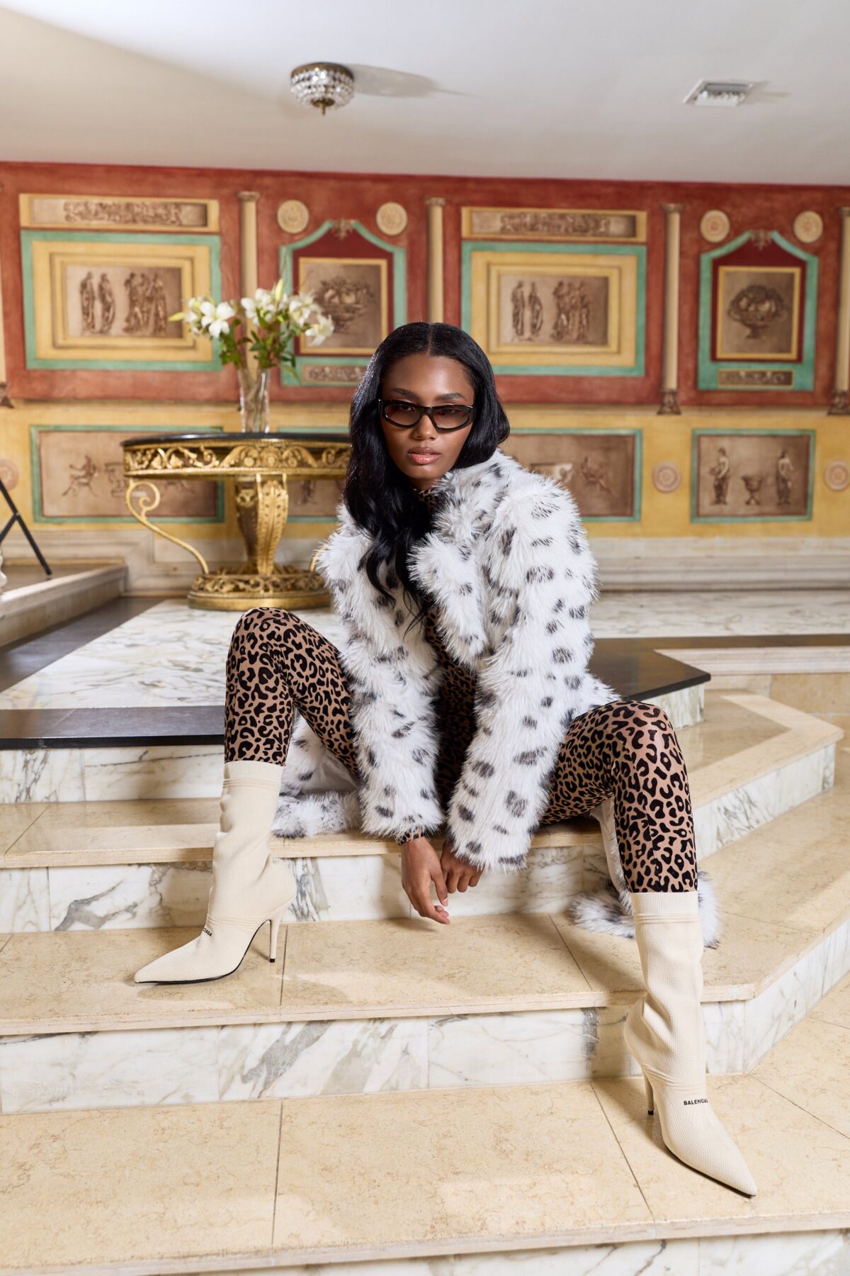 “Frost Étoile” Snow Leopard Faux Fur Maxi Coat - Image 9
