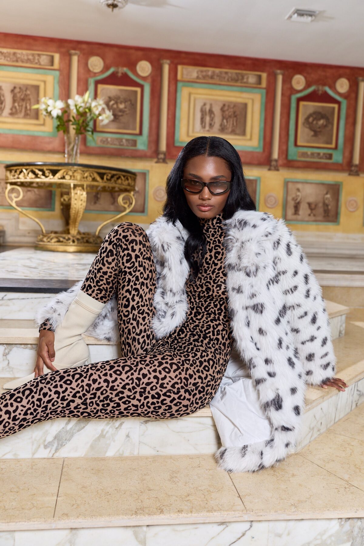 “Frost Étoile” Snow Leopard Faux Fur Maxi Coat - Image 2