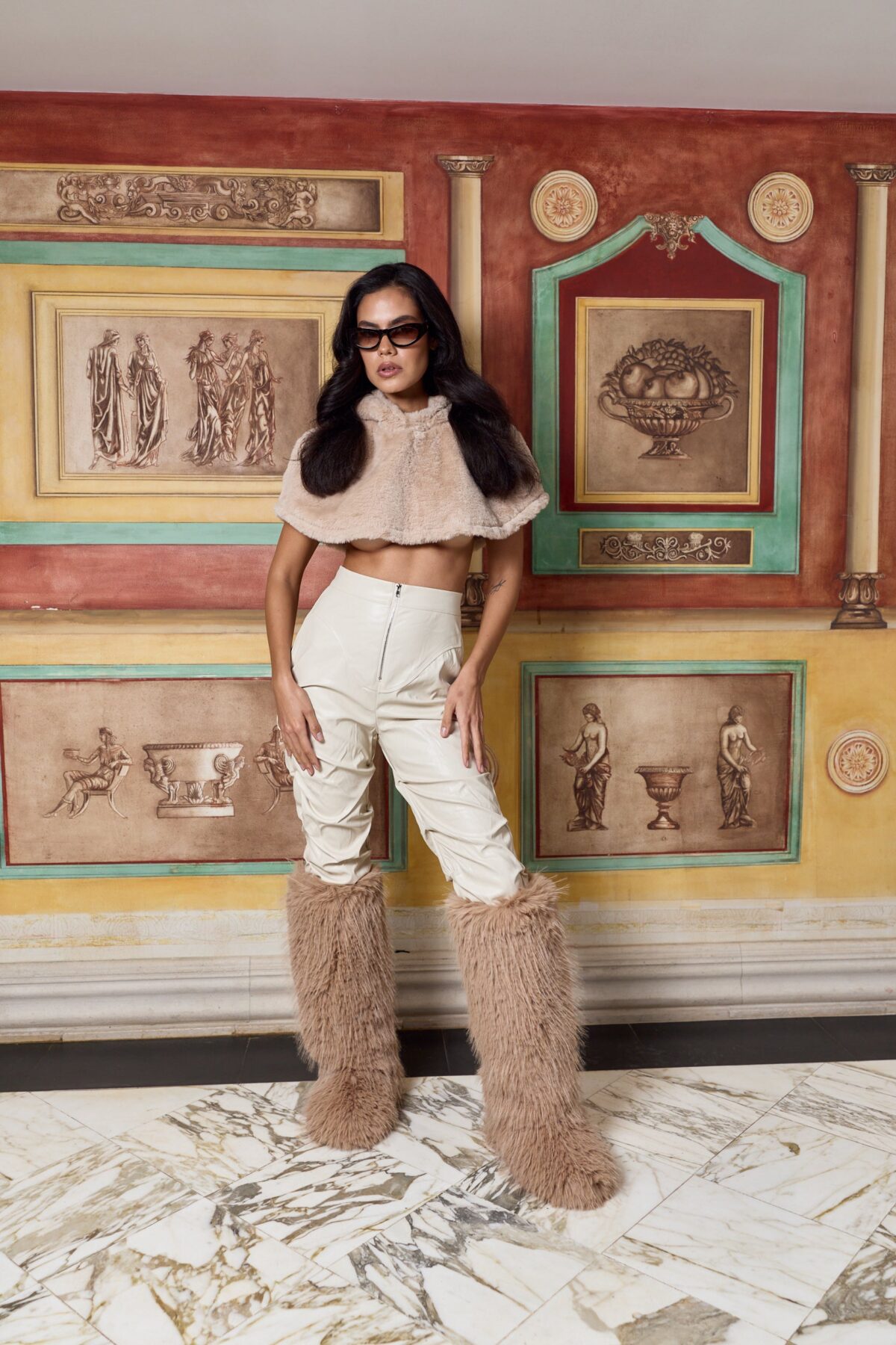 "Sands of St. Moritz” Luxe Faux-Fur Cropped Cape Hoodie - Image 6