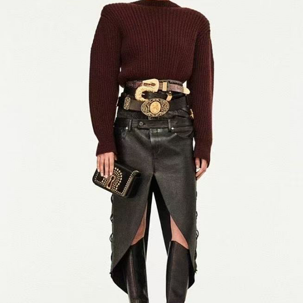Schiaparelli Surrealist Lace-Back Ribbed Knit Sweater — Burgundy