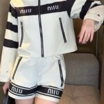 Miu Miu Logo Stripe Zip-Up Jacket & Shorts Set