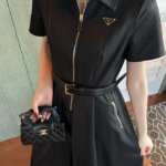 Prada-Zip-Front Belted Shirt Dress with Triangle Logo