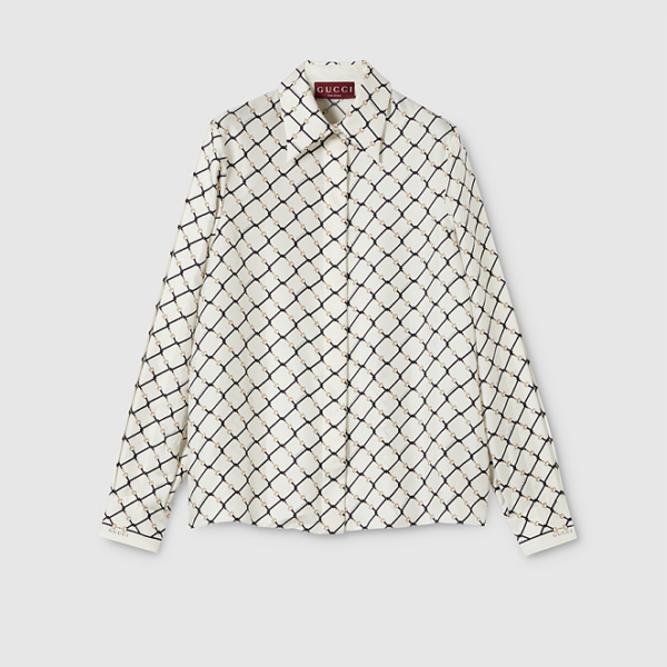 Gucci Horsebit Lattice Silk Shirt – Avorio Signature
