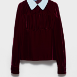 Prada Velvet Blouse with Contrast Collar – Bordeaux Rouge