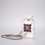CHANEL Transparent Acrylic Perfume Bottle Bag with Stones