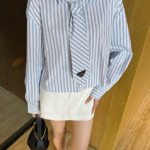 Prada Striped Poplin Blouse with Signature Tie Detail