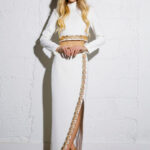 Véronne Majesté – Embellished Pearl & Gold Skirt Set