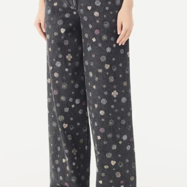 Chanel Icon Motif Wide-Leg Denim Trousers