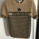 Christian Dior Ribbed Logo Short-Sleeve Knit Top – Beige & Black