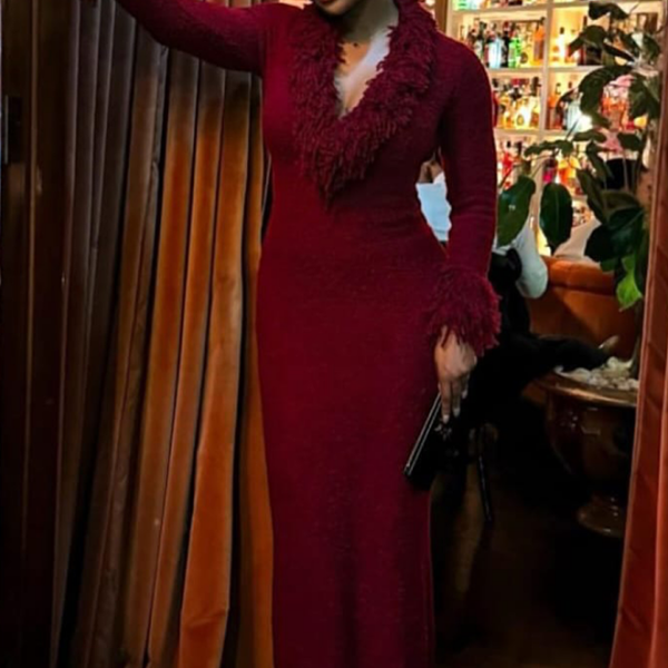 Rue Saint-Honoré Feather-Trim Column Dress