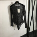 Balenciaga All-Over Logo Sheer Mesh Bodysuit