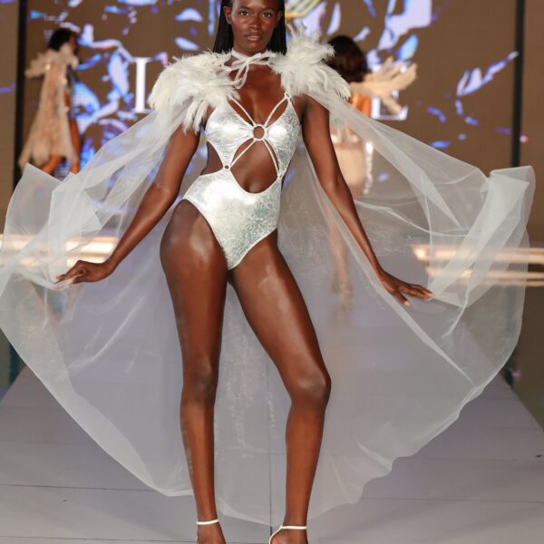 EXO SIREN™ “LUMINA CELESTE” Velvet Couture Monokini & Feather Cape