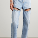 ‘Peek A Boo’ Lover Rhinestone Wide Leg Jeans