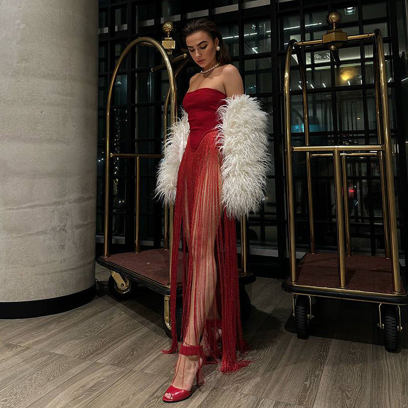 DC487819-EDB0-4EC6-909B-138680DD11E0.jpg Marise Strapless Fringed Dress - Image 1
