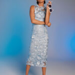 “Bluebell Bloom” 3D Floral Embroidered Midi Dress