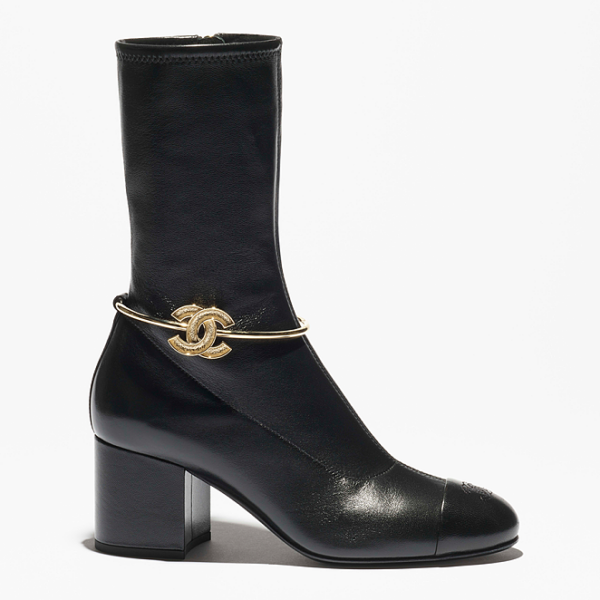 Chanel CC Ankle-Chain Mid-Calf Leather Boots