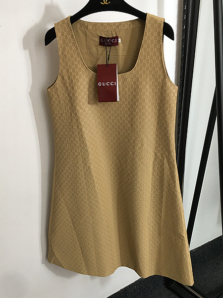 Gucci Camel GG Monogram Sleeveless Shift Dress