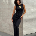 Schiaparelli Keyhole Emblem Ribbed Midi Dress -One Size