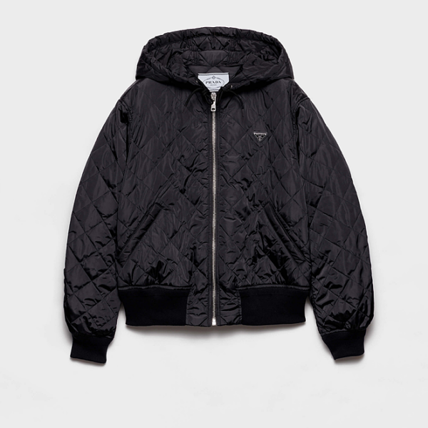 Prada Nero Quilted Re-Nylon Hooded Bomber Jacket