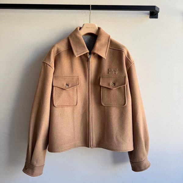 Miu Miu Cropped Wool Utility Jacket – Camel