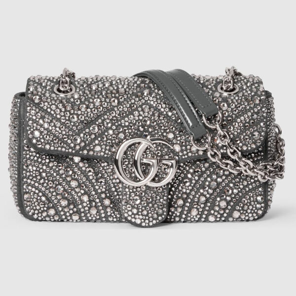 Gucci GG Marmont Mini Crystal-Embellished Shoulder Bag — Smoky Grey