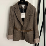 Bottega Veneta Inspired Herringbone Belted Blazer
