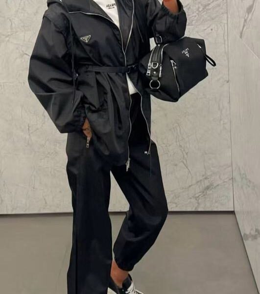 Prada Black Technical Nylon Hooded Utility Set