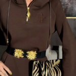 Schiaparelli Chocolate Brown Sculpted Hooded Dress with Gold Surrealist Hardware