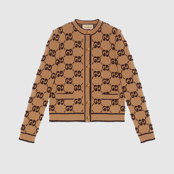 Gucci GG Monogram Knit Cardigan in Camel