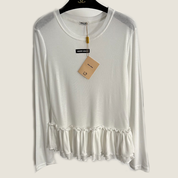 Miu Miu Sheer Peplum Hem Long Sleeve Top