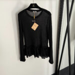 Miu Miu Sheer Peplum Hem Long Sleeve Top