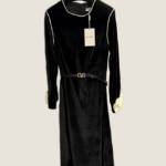 Valentino Noir Velvet Crystal-Trim Midi Dress with V-Belt